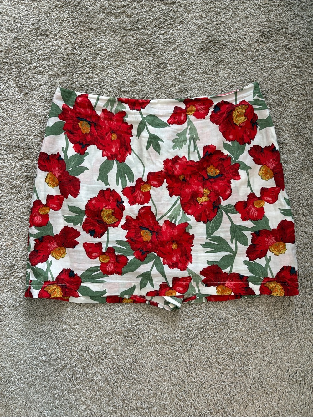 Floral Red & Green Mini Skort